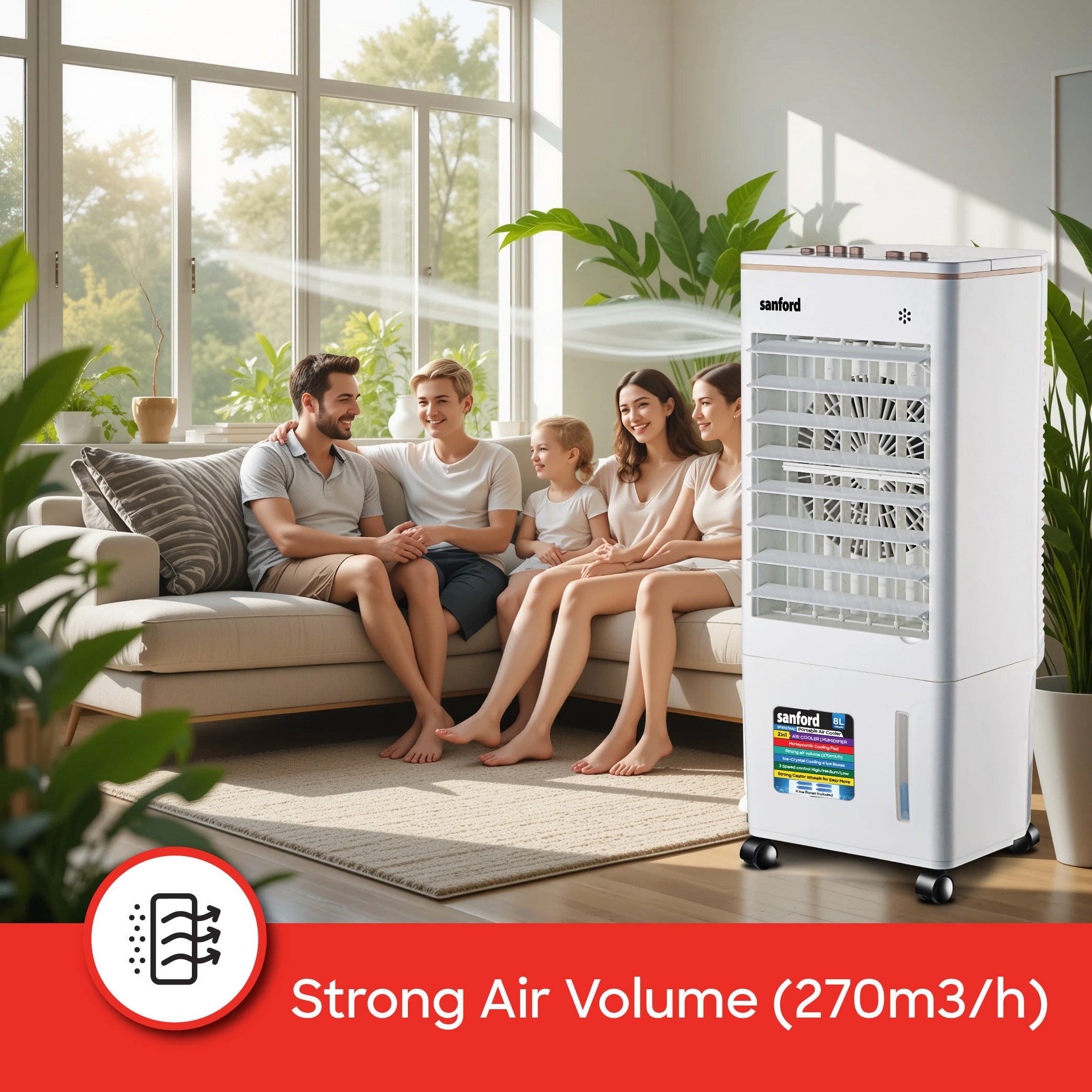 Sanford 2-in-1 Air Cooler & Humidifier | 8L Tank | 3-Speed | Ice Box Cooling | 65W Motor - buysanford
