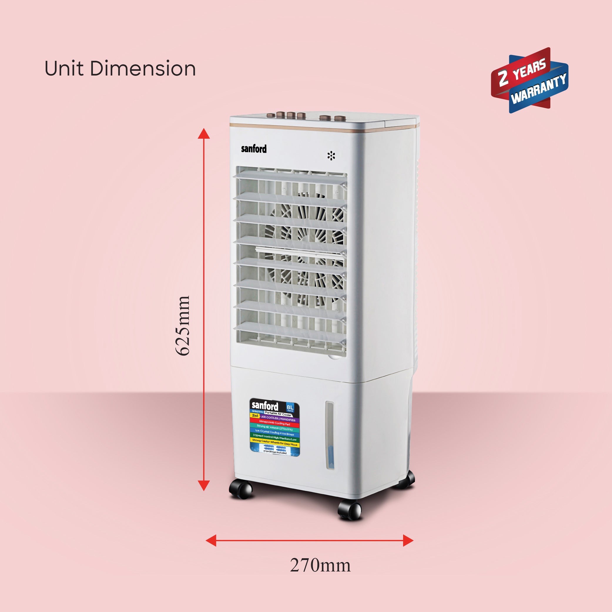 Sanford 2-in-1 Air Cooler & Humidifier | 8L Tank | 3-Speed | Ice Box Cooling | 65W Motor - buysanford