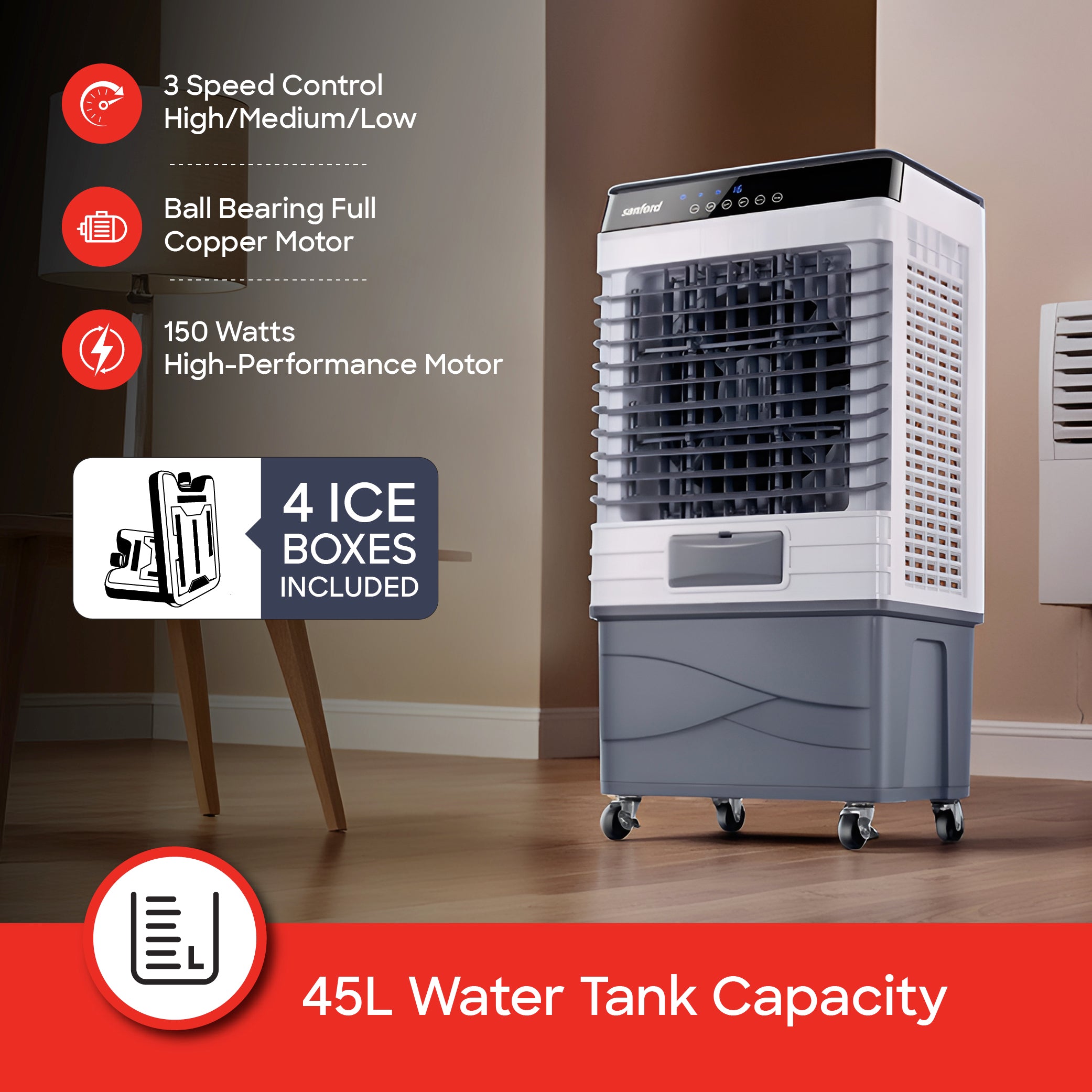 Sanford 3-in-1 Air Cooler | 45L Tank  3-Speed | Copper Motor | Remote Control - buysanford