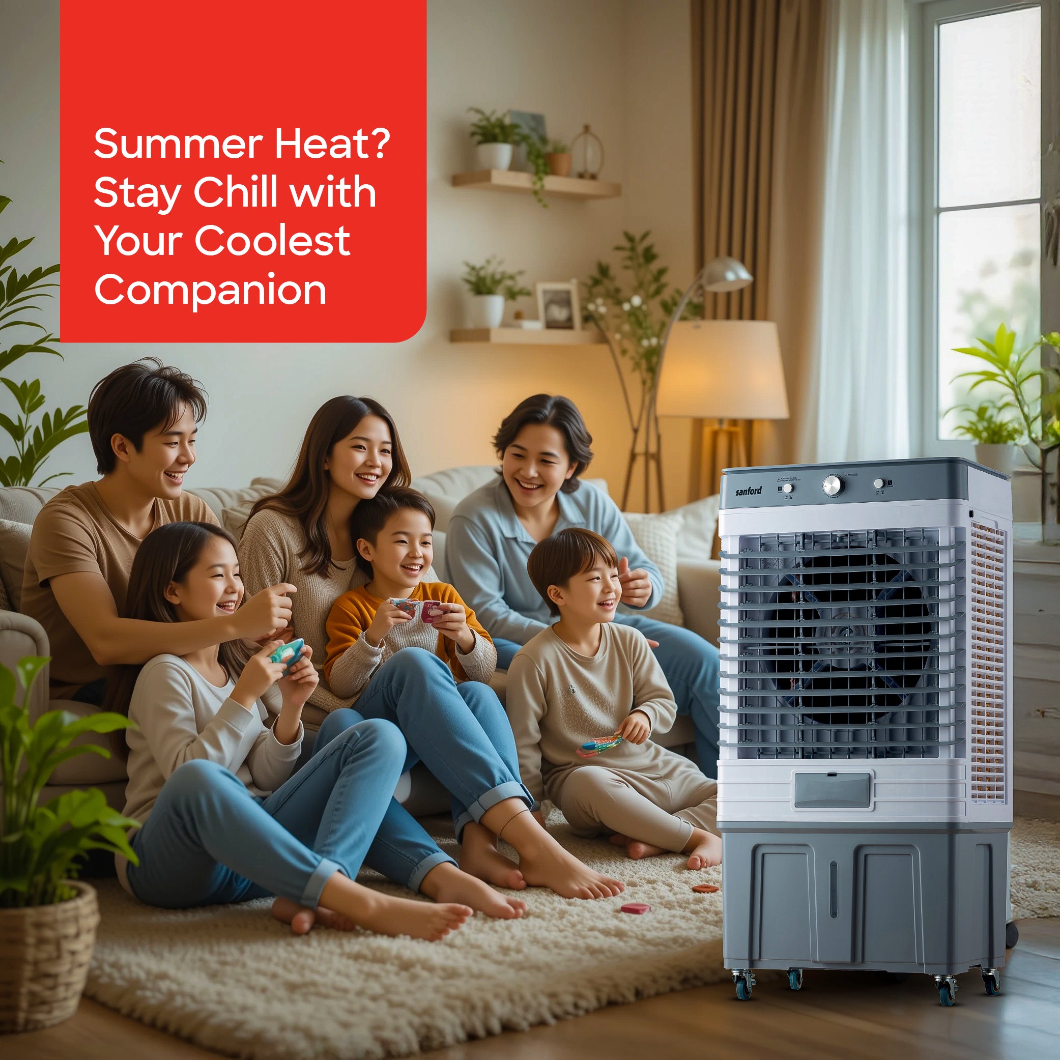 Sanford 75L Air Cooler | 260W Copper Motor | 11.58 m/s Wind Speed | 400mm Fan | Ice Box | Dual Water Inlet - buysanford