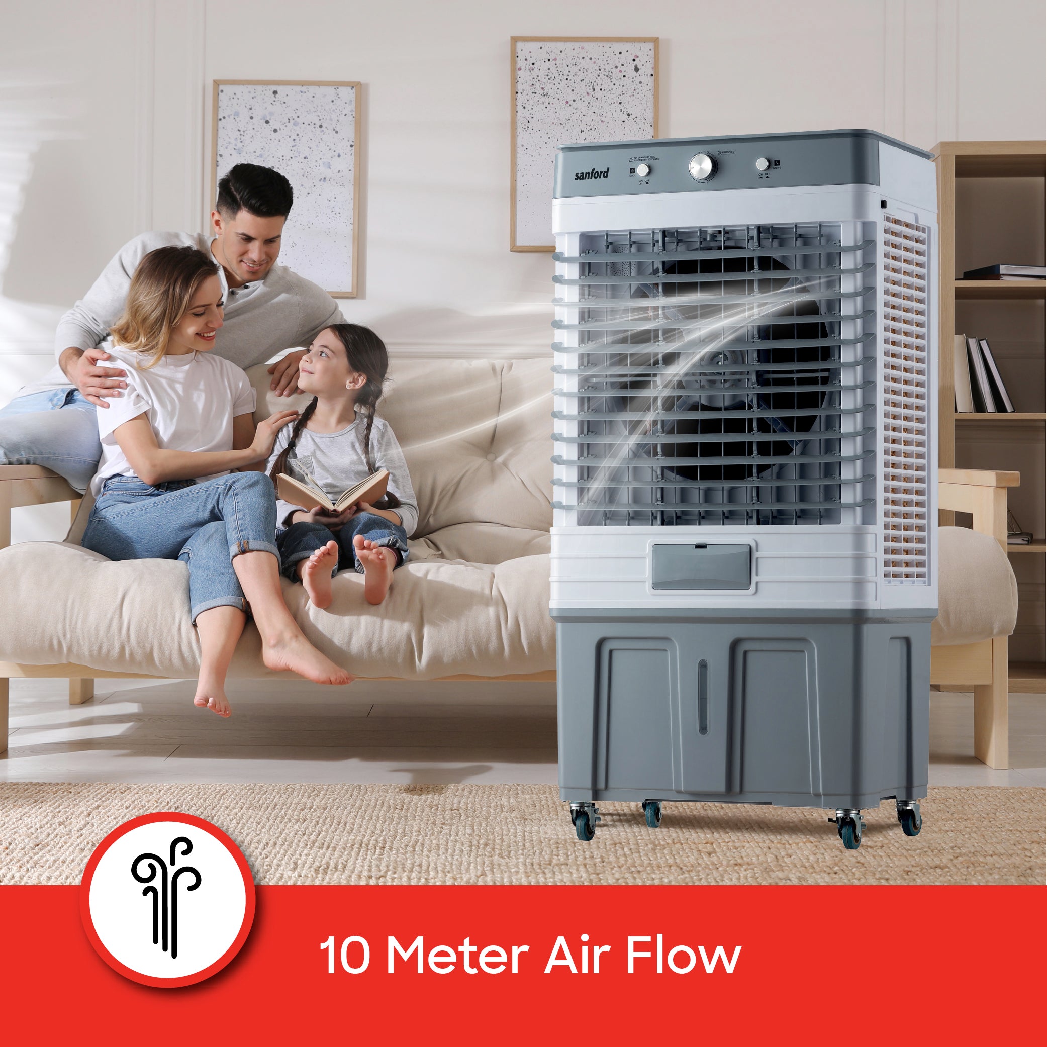 Sanford 75L Air Cooler | 260W Copper Motor | 11.58 m/s Wind Speed | 400mm Fan | Ice Box | Dual Water Inlet - buysanford