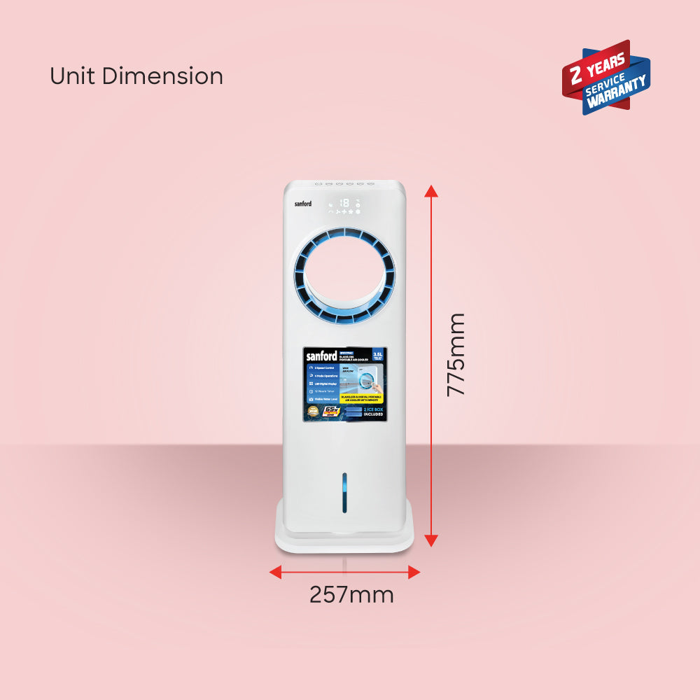 Sanford Bladeless Air Cooler | 3.5L Tank | 4 Wind Modes | 70° Oscillation | LED Display | Remote Control | 65W Copper Motor - buysanford