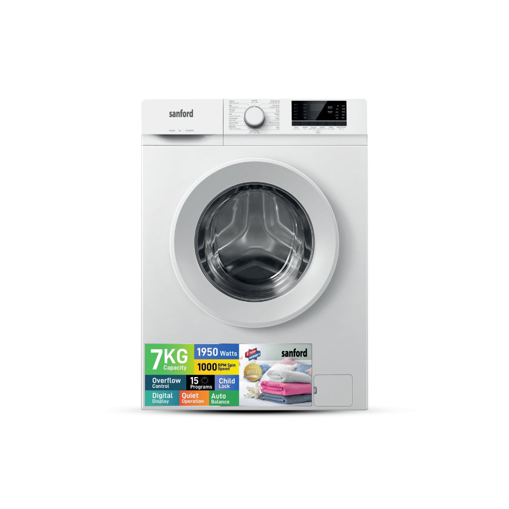 Sanford 7KG 4 Star Rated Automatic Digital Front Loading Washing Machine with 15 Programs and Child Lock | SF826WM - buysanford