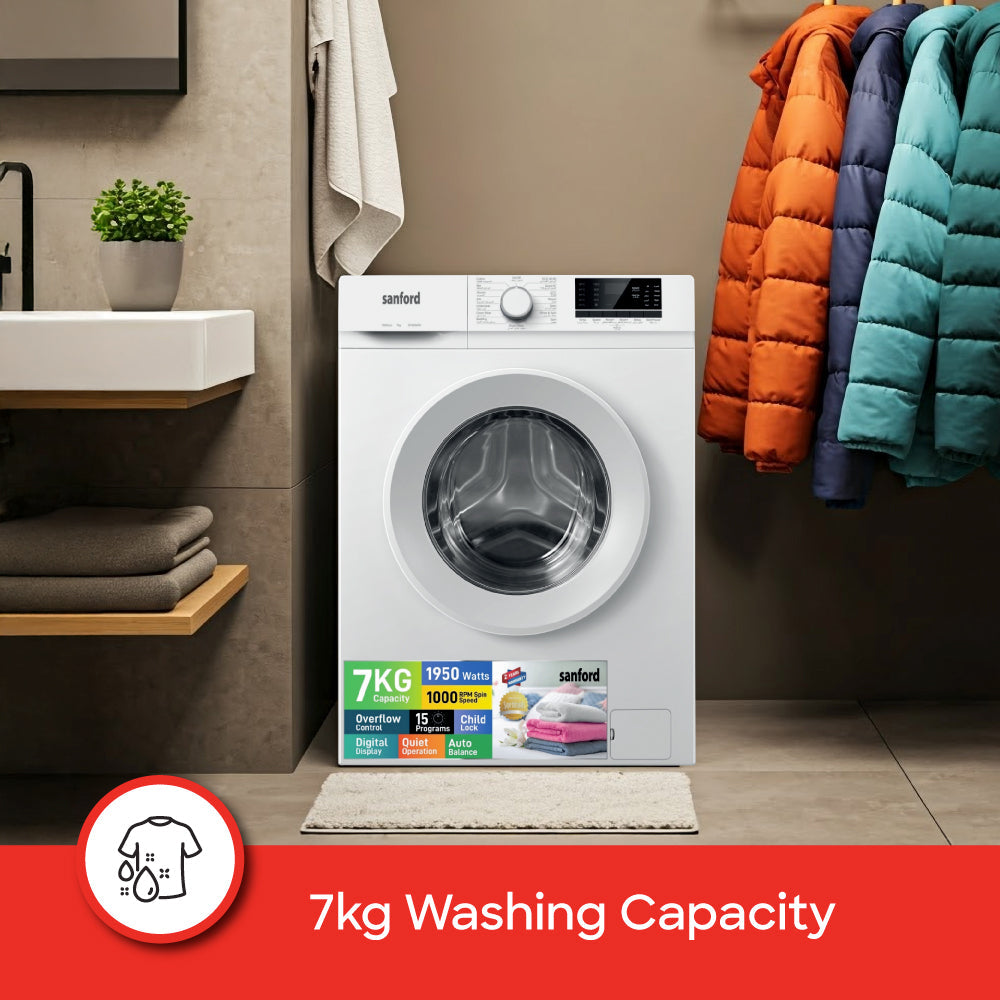 Sanford 7KG 4 Star Rated Automatic Digital Front Loading Washing Machine with 15 Programs and Child Lock | SF826WM - buysanford