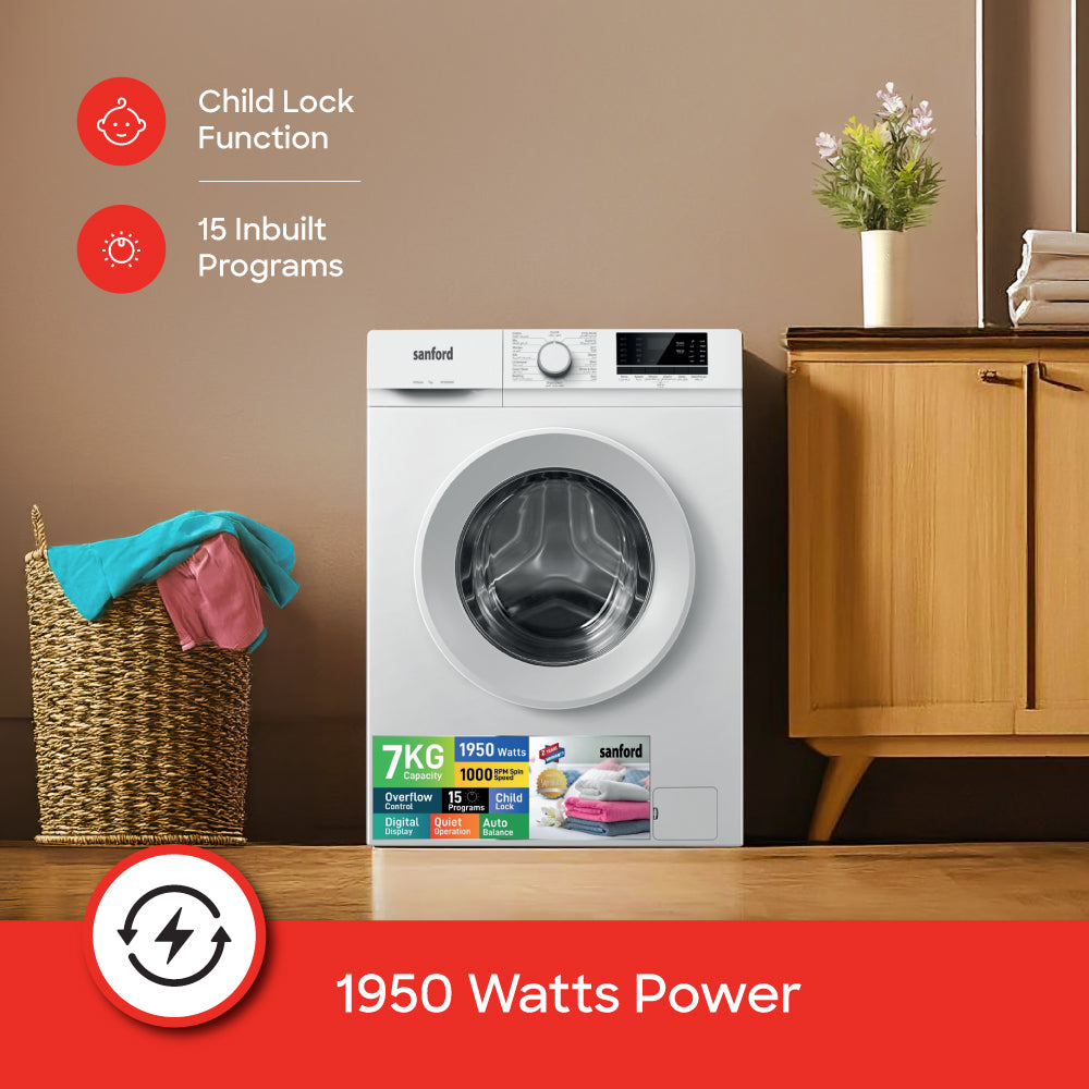 Sanford 7KG 4 Star Rated Automatic Digital Front Loading Washing Machine with 15 Programs and Child Lock | SF826WM - buysanford