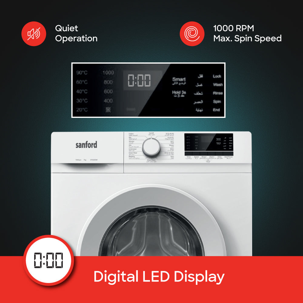 Sanford 7KG 4 Star Rated Automatic Digital Front Loading Washing Machine with 15 Programs and Child Lock | SF826WM - buysanford