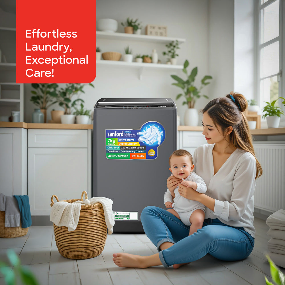 Sanford 7KG Fully Automatic Digital Top Loading Washing Machine with 10 Programs and Child Lock | SF8304WM - buysanford