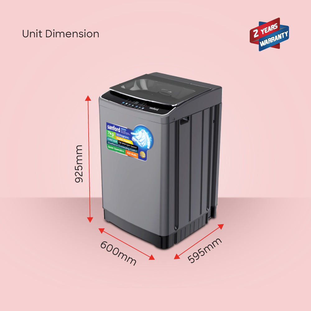 Sanford 7KG Fully Automatic Digital Top Loading Washing Machine with 10 Programs and Child Lock | SF8304WM - buysanford