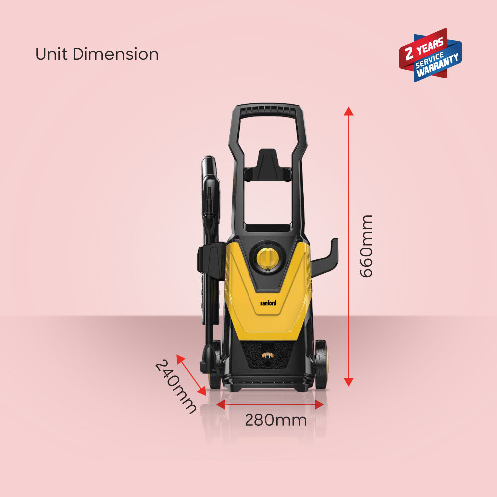 Sanford High-Pressure Washer | 1800W | 135 Bar | 5.5L/min | Aluminium Pump | Auto Stop | IPX5 Waterproof - buysanford