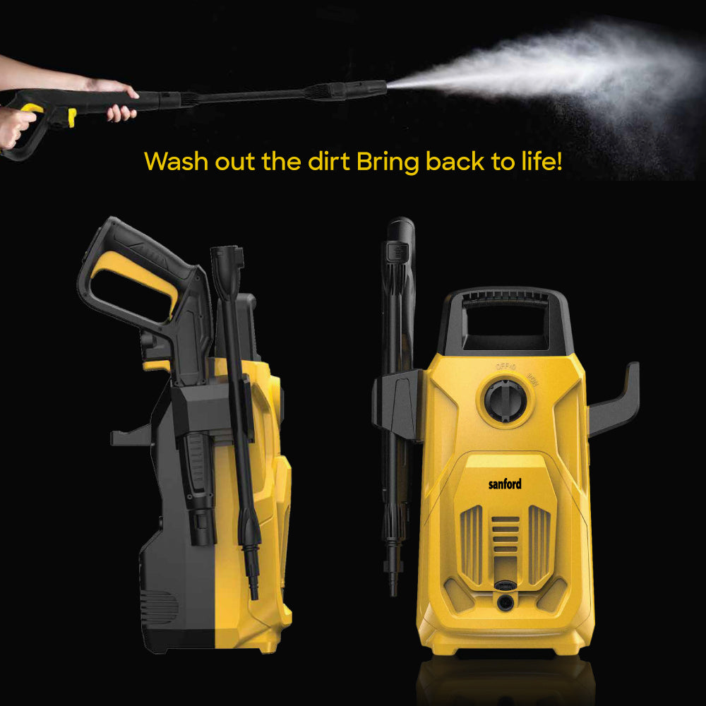 Sanford PowerClean Compact Pressure Washer | 1200W | 90 Bar | 5L/min | Aluminium Pump | Auto Stop | IPX5 Waterproof - buysanford