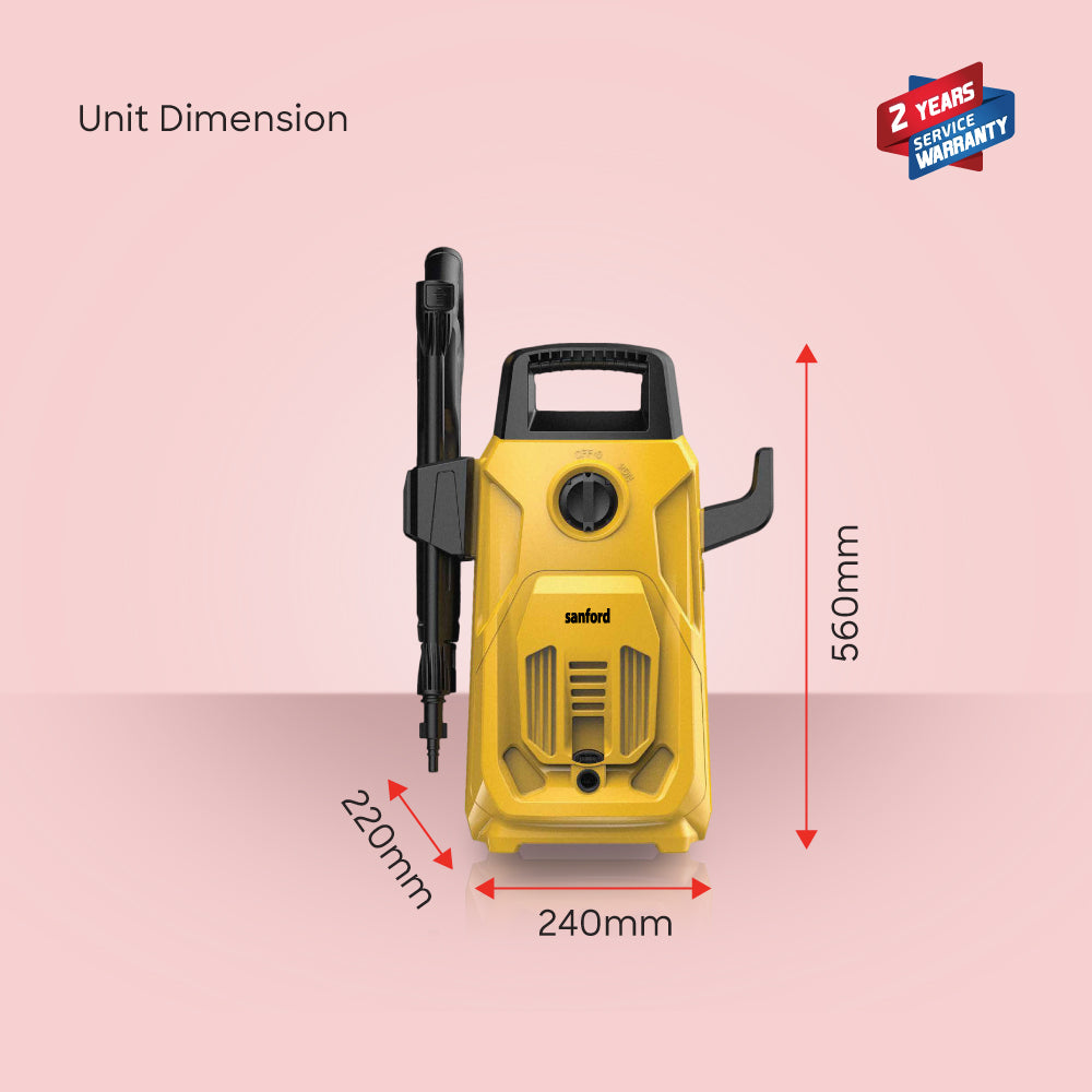 Sanford PowerClean Compact Pressure Washer | 1200W | 90 Bar | 5L/min | Aluminium Pump | Auto Stop | IPX5 Waterproof - buysanford