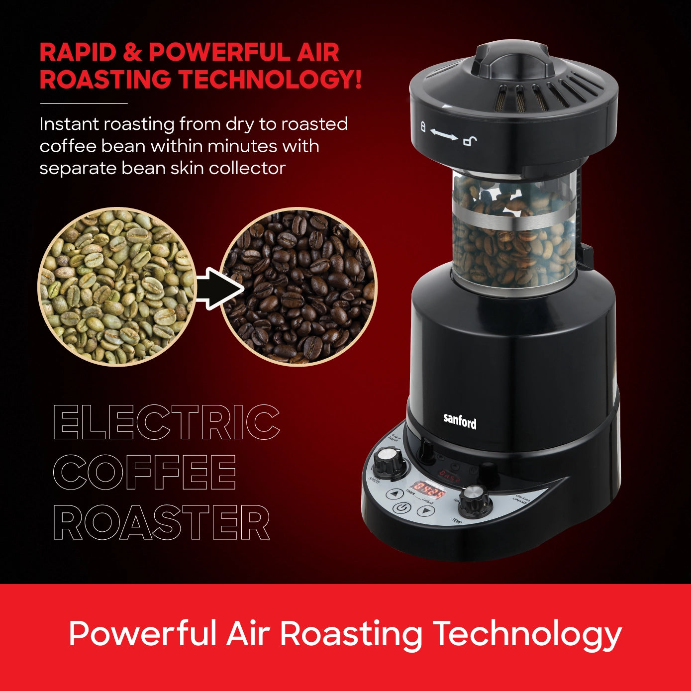 electric coffee roaster 2100W air roasting technology coffee bean roasting sanford 5