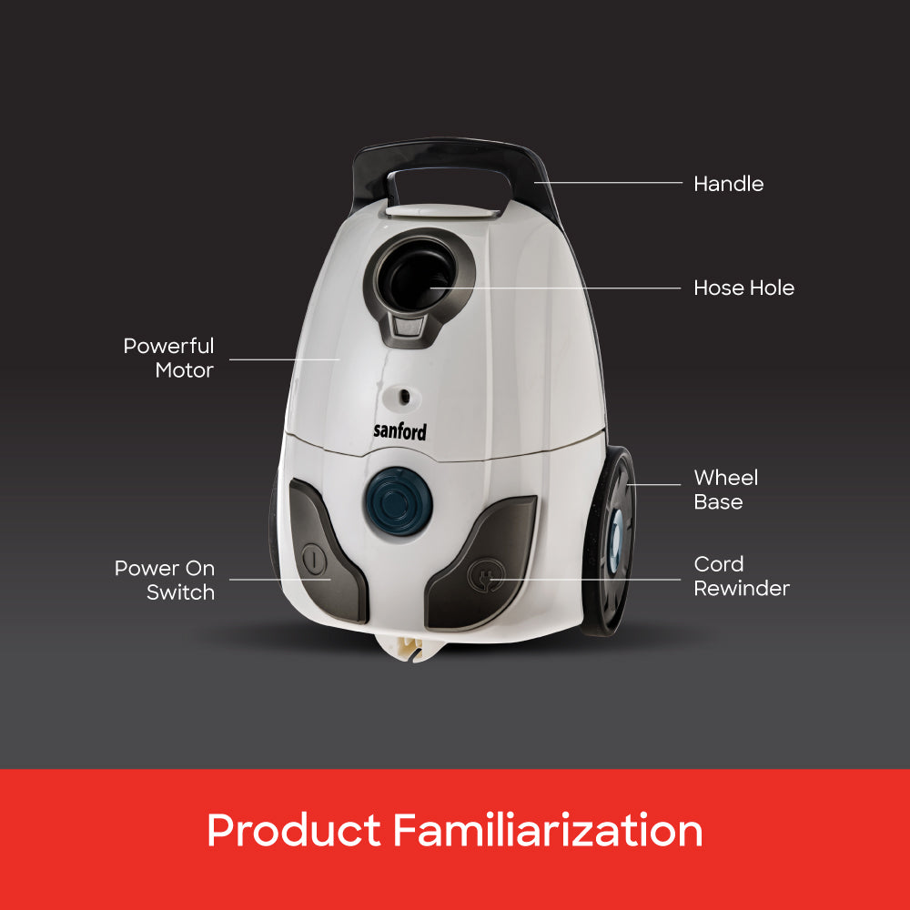 Sanford canister vacuum for carpets, hard floors and furniture cleaning