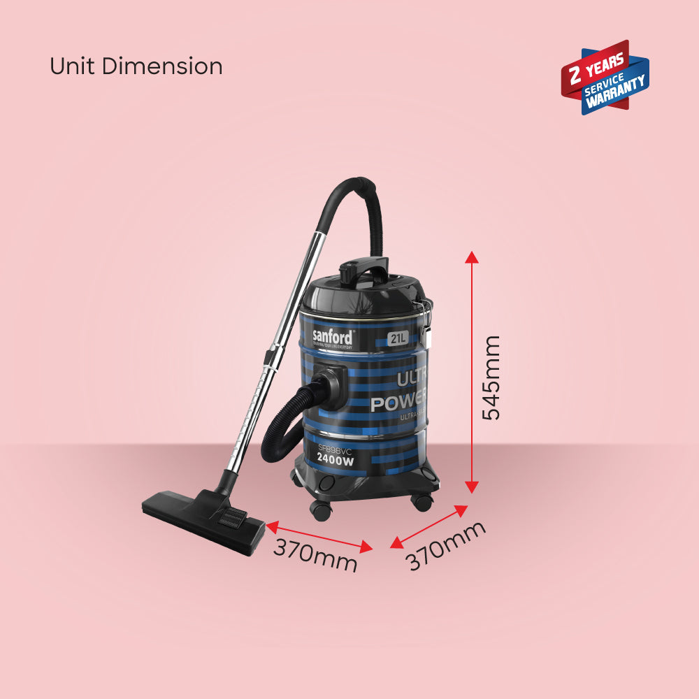 Sanford 2400W Heavy Duty Vacuum Cleaner | 21L Drum | Blower Function | Copper Motor | Telescopic Tube | Dust Full Indicator - buysanford