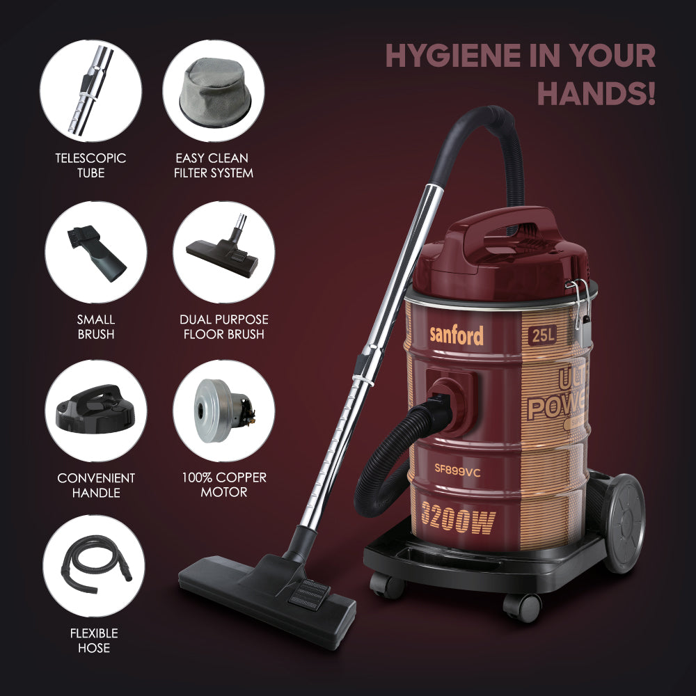 Sanford 3200W Heavy Duty Vacuum Cleaner | 25L Drum | Blower Function | Copper Motor | Telescopic Tube | Dust Full Indicator - buysanford