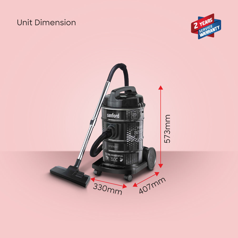 Sanford 3200W Heavy Duty Vacuum Cleaner | 25L Drum | Blower Function | Copper Motor | Telescopic Tube | Dust Full Indicator - buysanford