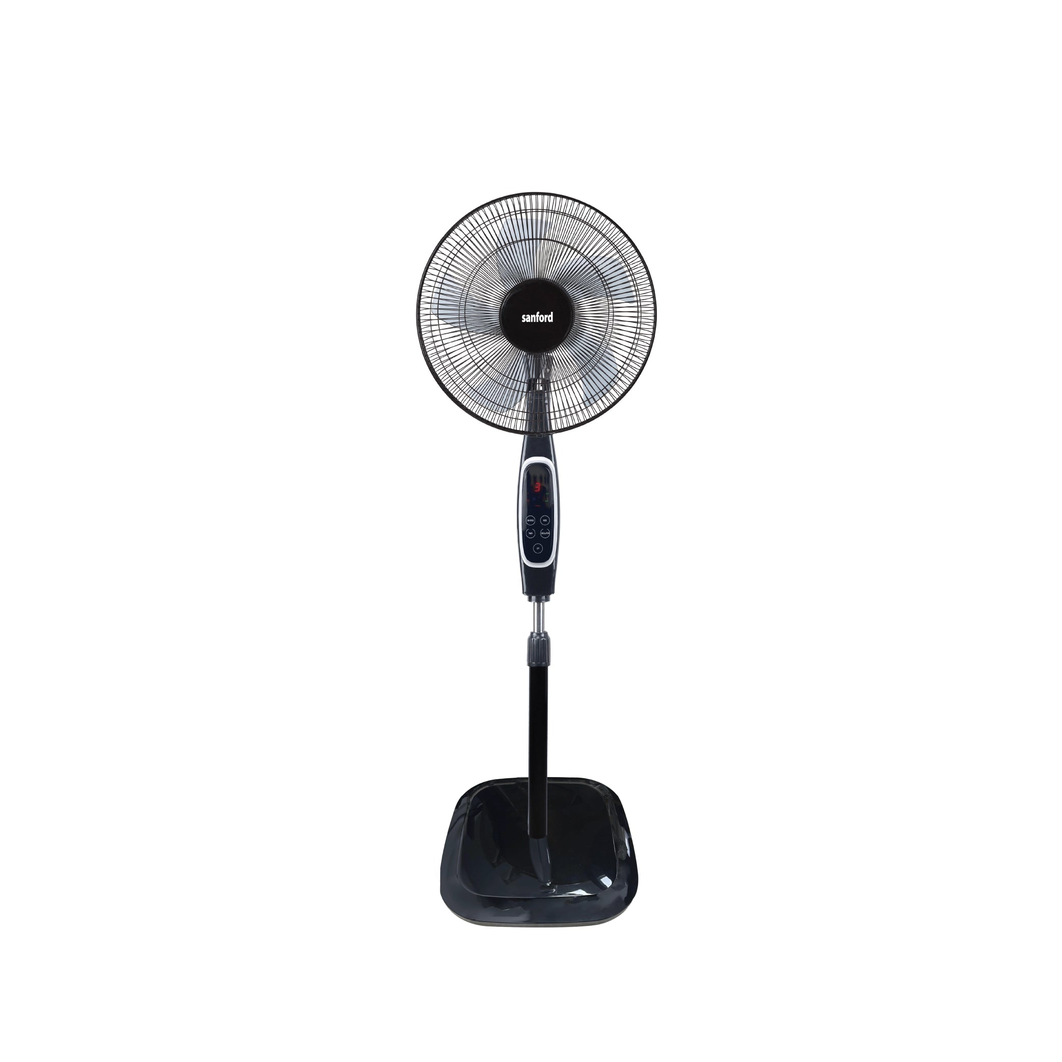 Sanford Stand Fan 18 Inch with Remote – front view of black stand fan on white background