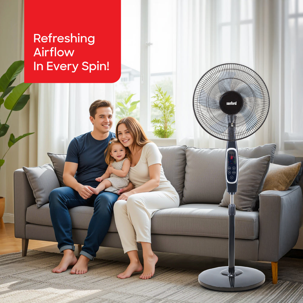 Sanford 18-Inch Stand Fan | 60W Heavy-Duty Motor | LED Display & Remote | 3-Speed | 7-Hour Timer - buysanford