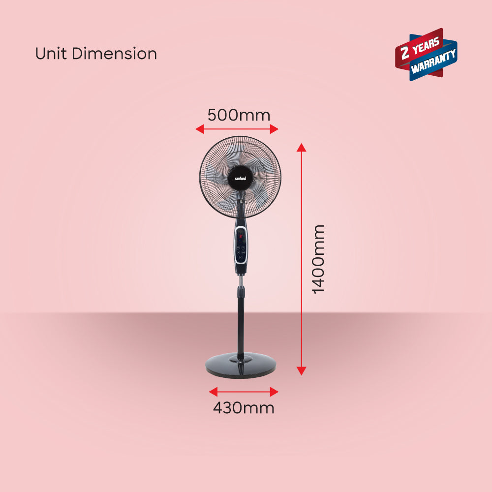 Sanford 18-Inch Stand Fan | 60W Heavy-Duty Motor | LED Display & Remote | 3-Speed | 7-Hour Timer - buysanford