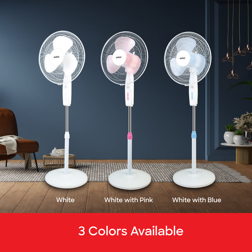 Sanford 18-Inch Stand Fan with LED Light | 60W Motor | 1250 RPM | 3-Speed | Adjustable Height - buysanford