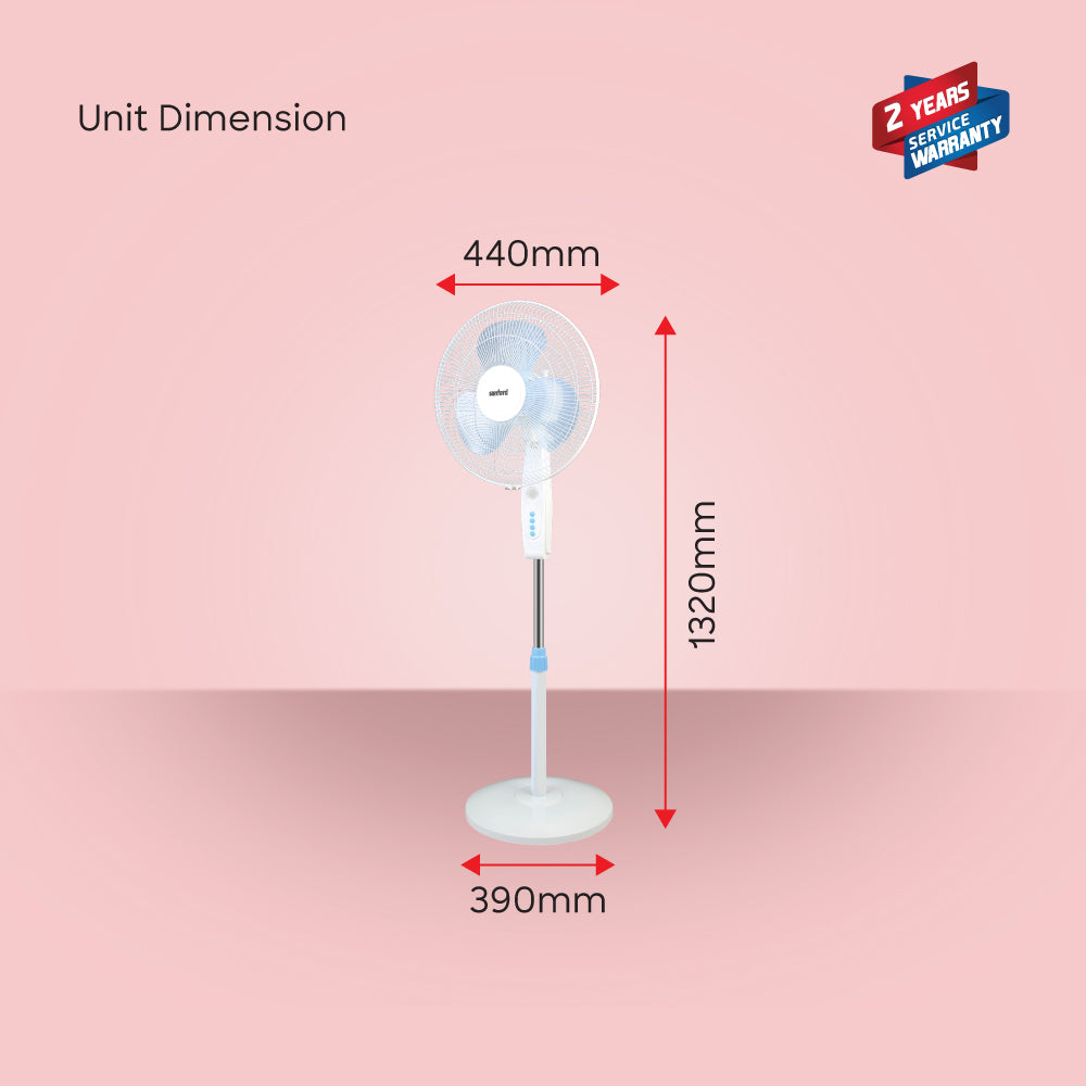 Sanford 18-Inch Stand Fan with LED Light | 60W Motor | 1250 RPM | 3-Speed | Adjustable Height - buysanford