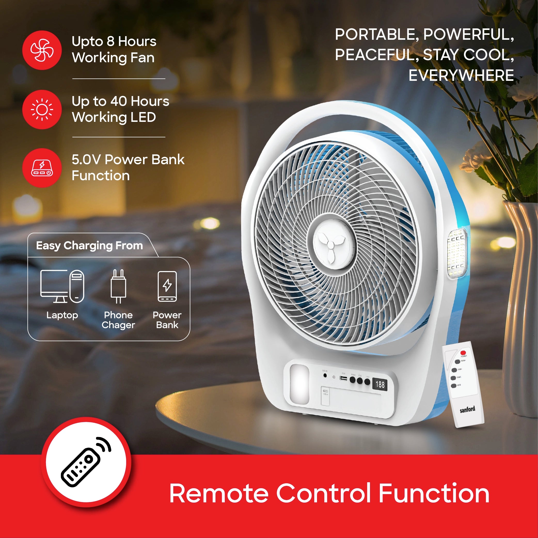 12 inch rechargeable table fan with timer portable sanford 4