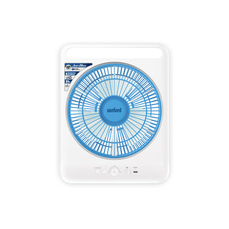 Sanford 12” Rechargeable Box Fan with LED Light | 3-Speed | AC/DC | 4500mAh Battery | 4H Timer | 24 LED | Up to 24H Runtime - buysanford