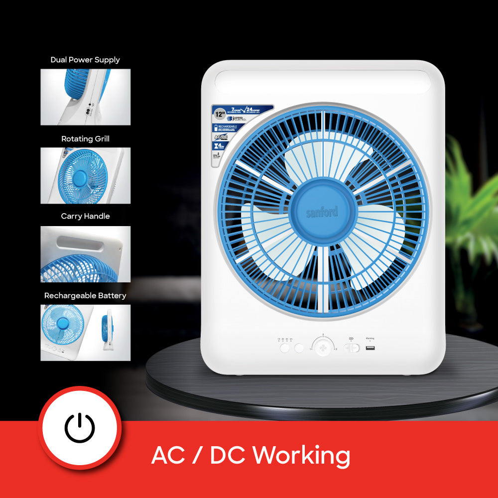 Sanford 12 inch  Rechargeable Box fan with Led | SF919BFN - buysanford