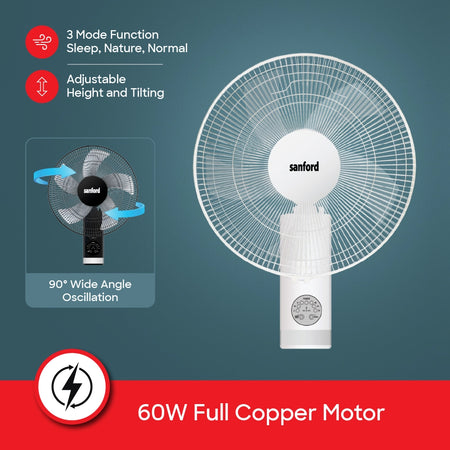 Sanford Wall Fan 16 Inch with Remote – 60W full copper motor with 1300rpm and remote control function