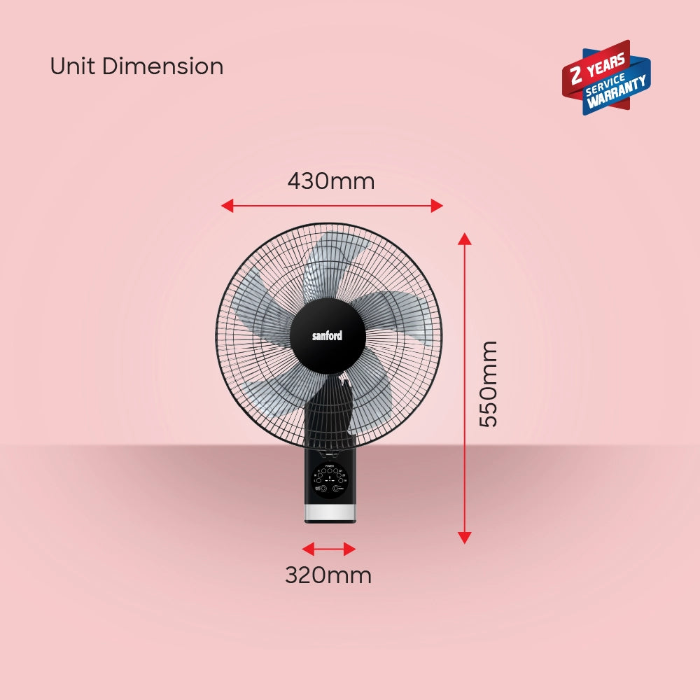 Sanford Wall Fan 16 Inch with Remote – black and white colors available, wall fan on dark background