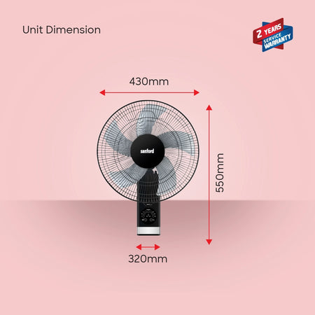 Sanford Wall Fan 16 Inch with Remote – black and white colors available, wall fan on dark background