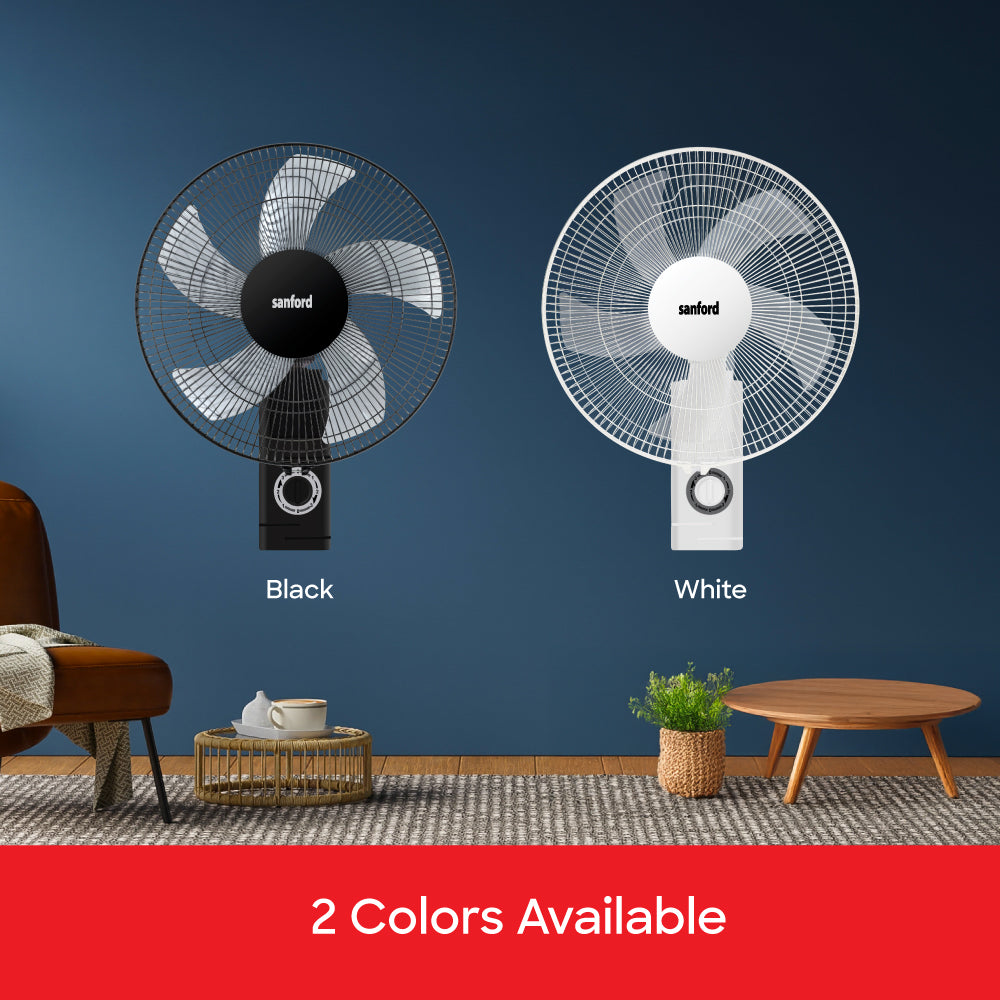 Sanford 16” Wall Fan | 60W Copper Motor | 5-Blade High Velocity | 3-Speed Pull Cord | Oscillation & Tilt | ABS Body - buysanford