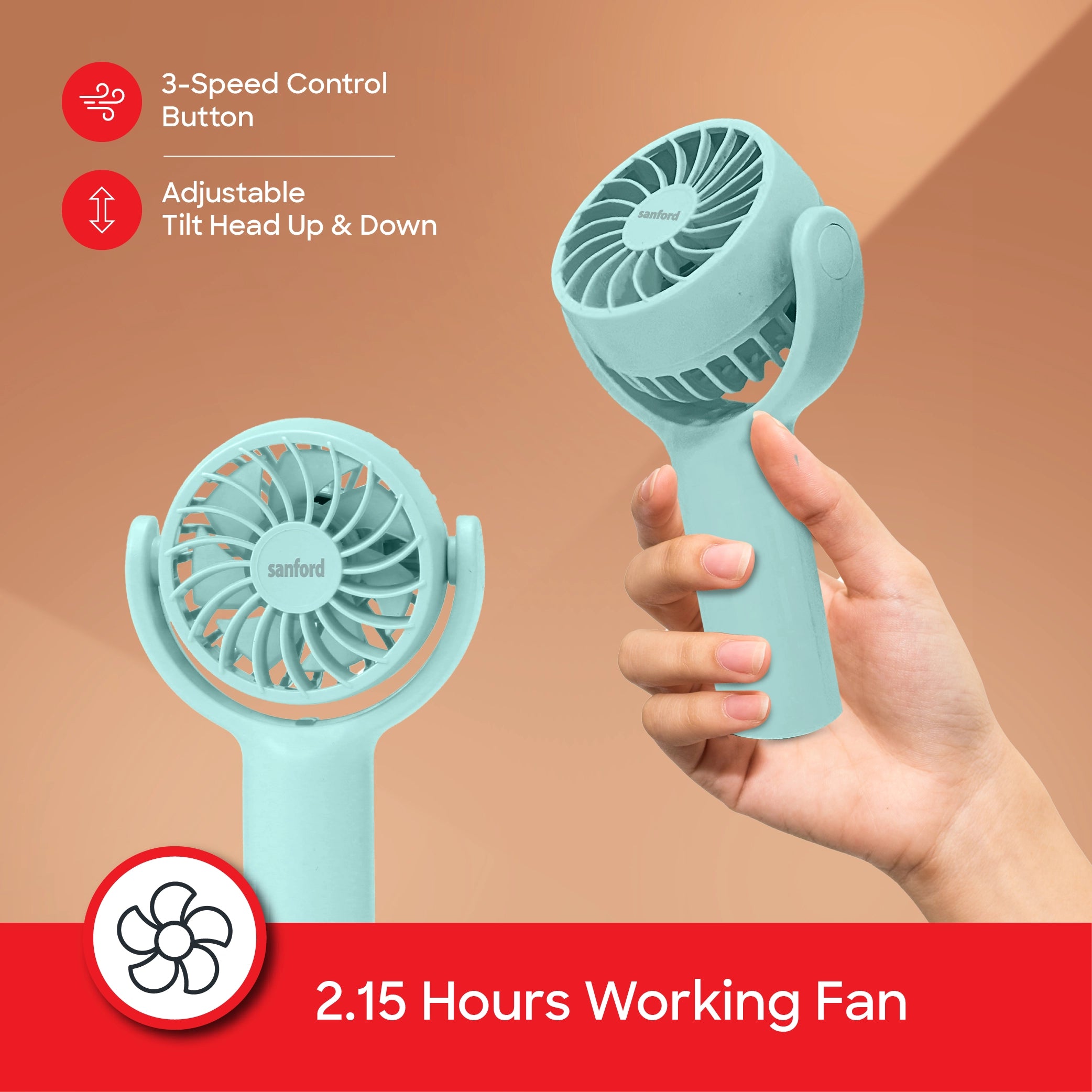 rechargeable hand fan tilt head 3 speed led display sanford 3