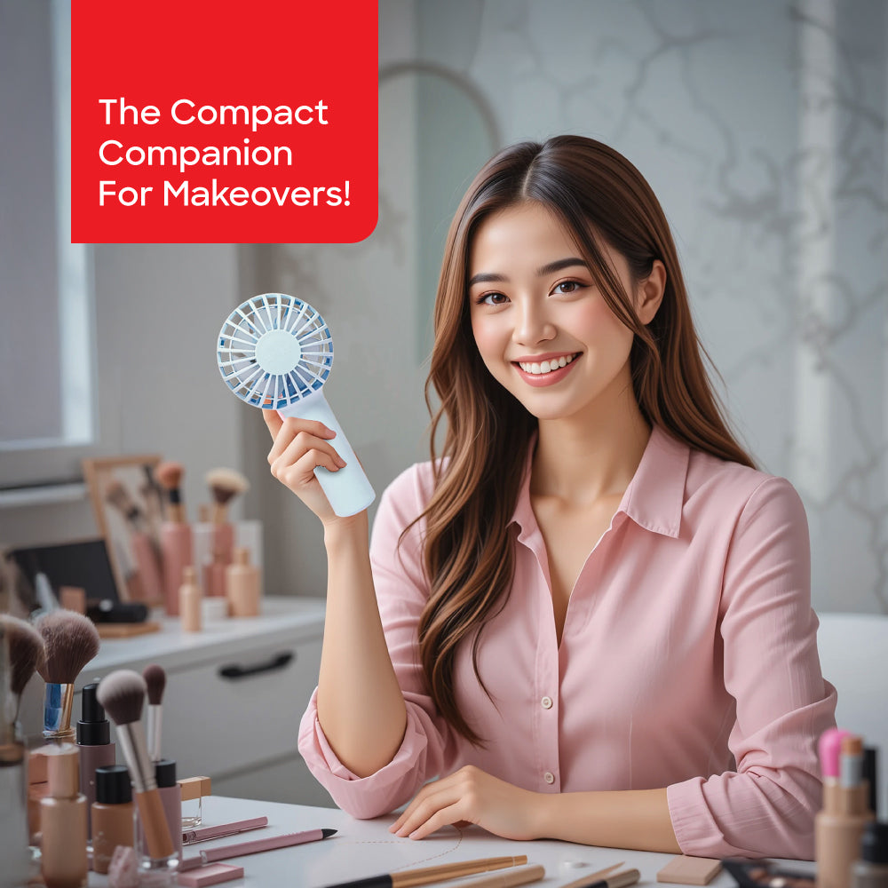 Sanford Rechargeable Hand Fan Combo | With Mobile Holder & Compact High-Speed Fan | USB-C Charging | 3-Speed | Portable Design - buysanford