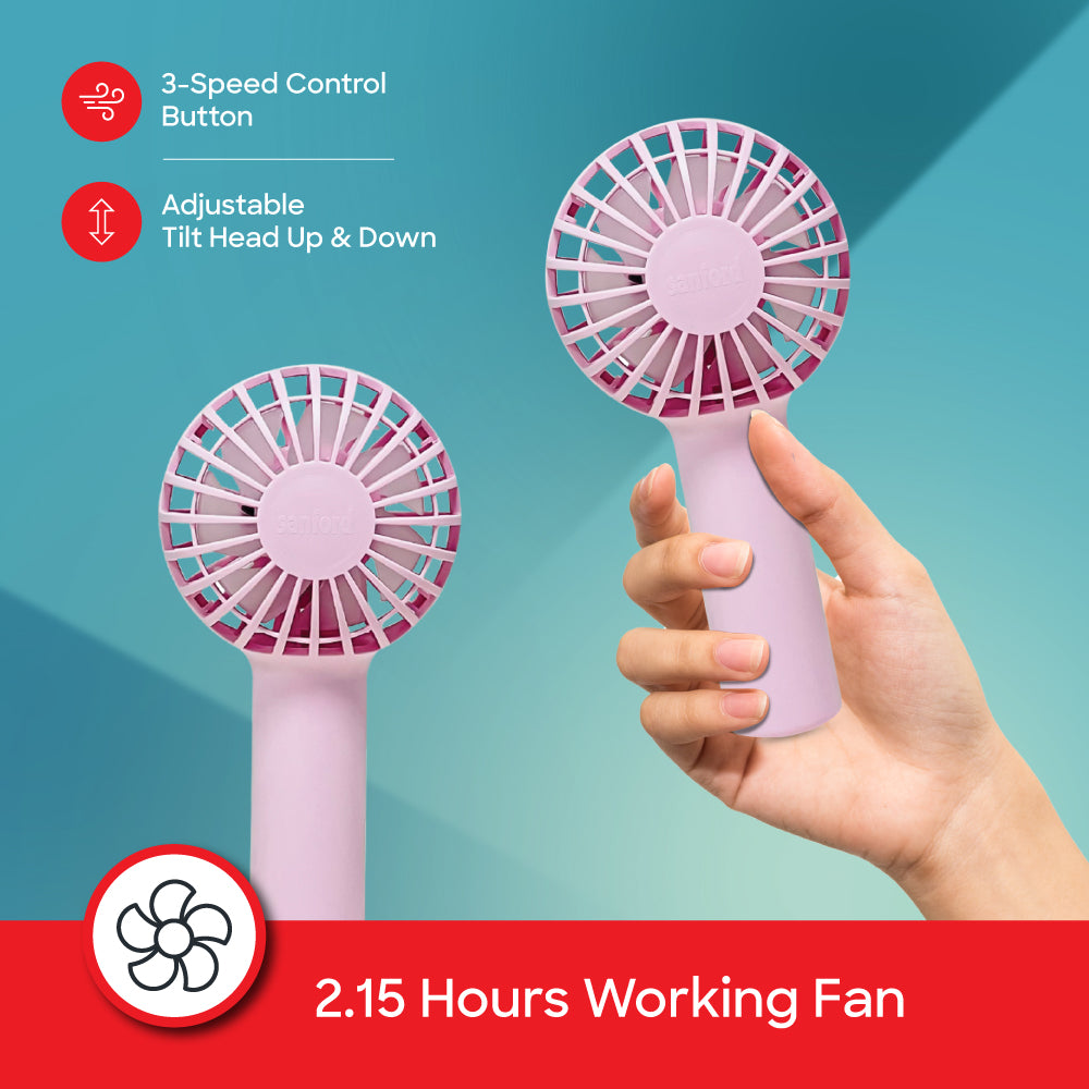 Sanford Portable Mini Fan | 5500 RPM Brushless Motor | 3 Speeds | USB Type-C | 600mAh Battery | LED Indicator | ABS Body - buysanford