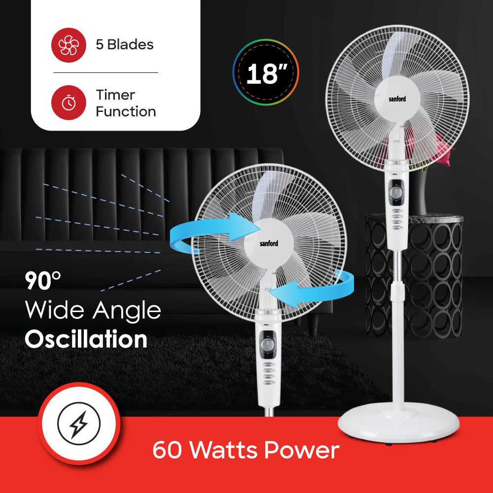 Sanford 18 inch 5 blade Stand Fan | SF938SFN - SANFORD MIDDLE EAST DWC L.L.C