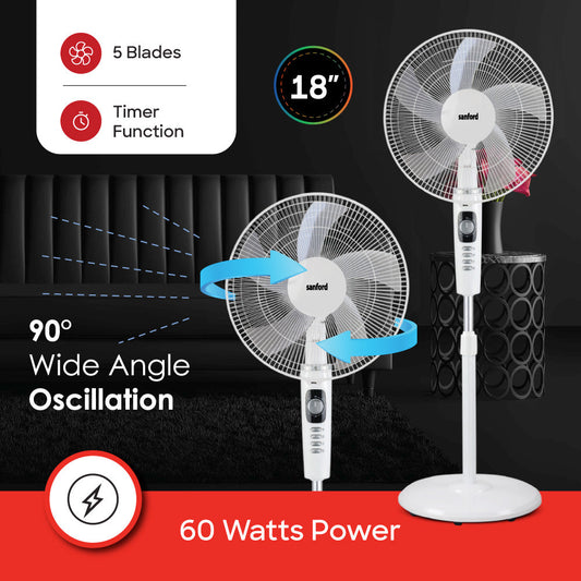 Sanford 18 inch 5 blade Stand Fan | SF938SFN - SANFORD MIDDLE EAST DWC L.L.C