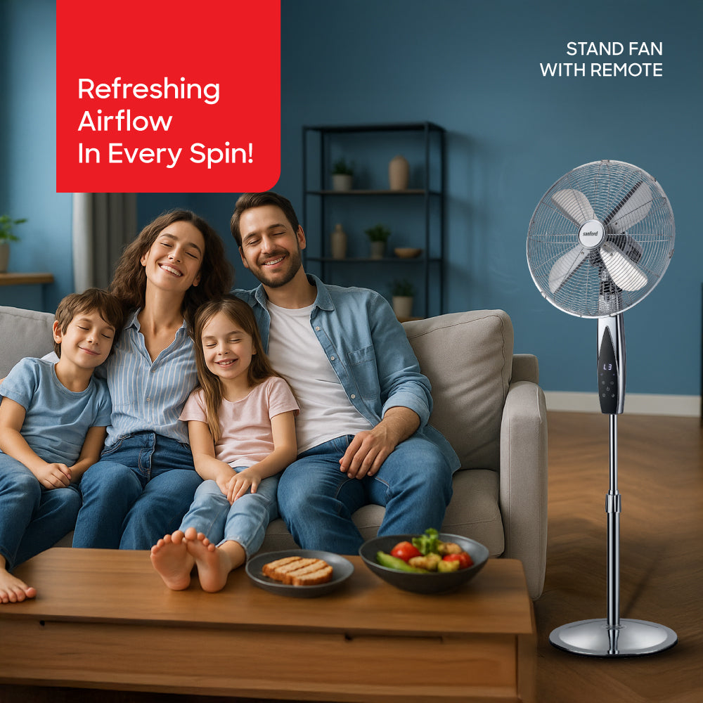 Sanford 16-Inch Stand Fan | 55W Copper Motor | 3-Speed | LED Touch Display | 12-Hour Timer | Aluminum Blades - buysanford