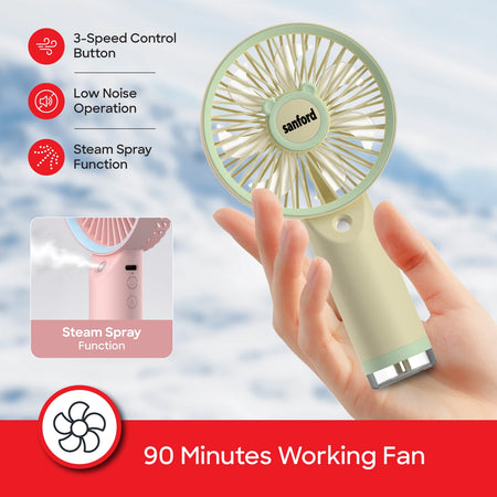 Sanford Portable Hand Fan - 500mAh Rechargeable Battery with 90 Minutes Runtime - UAE Market