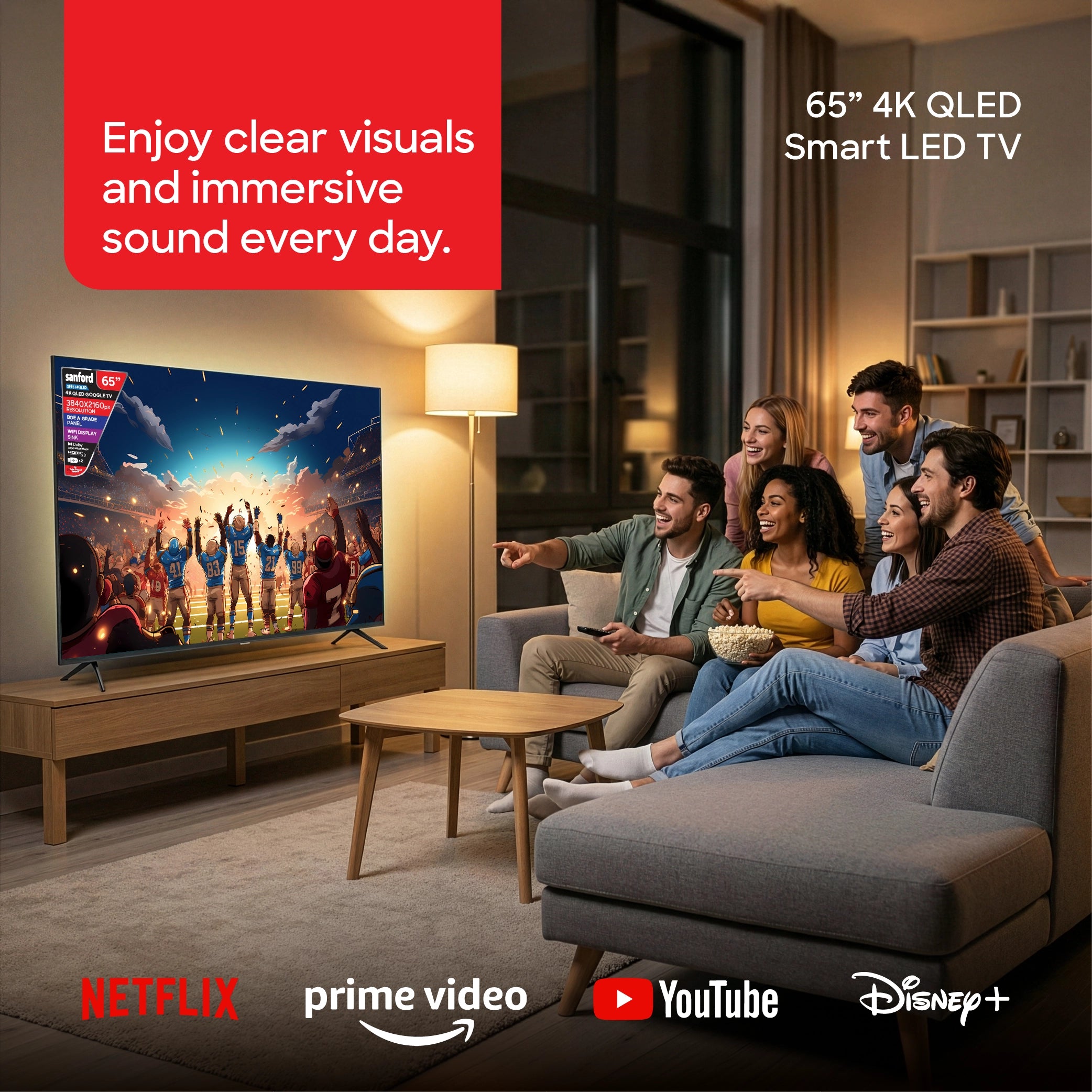 Sanford 65 Inch 4K QLED Google TV With Dolby Vision and Voice Control - SF9514QLED - buysanford