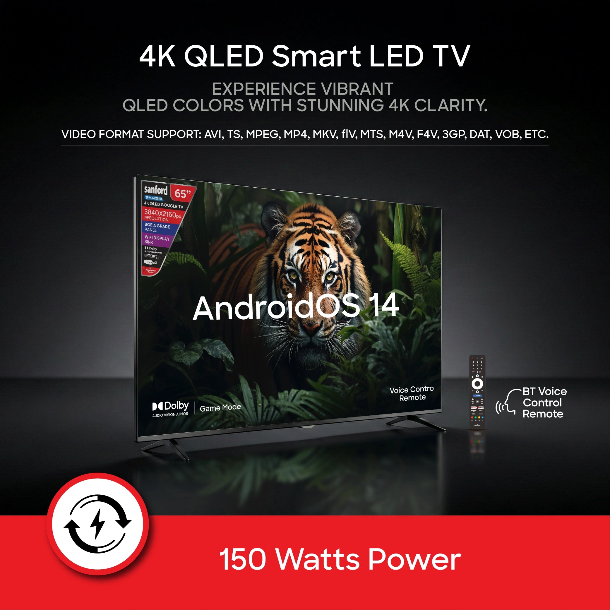 Sanford 65 Inch 4K QLED Google TV With Dolby Vision and Voice Control - SF9514QLED - buysanford