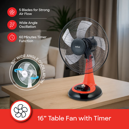 Sanford 16-Inch High-Speed Fan | 55W Motor | 3-Speed | 90° Oscillation | Adjustable Tilt | 60-Min Timer - buysanford