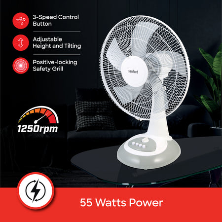 Sanford 16-Inch High-Speed Fan | 55W Motor | 3-Speed | 90° Oscillation | Adjustable Tilt | 60-Min Timer - buysanford