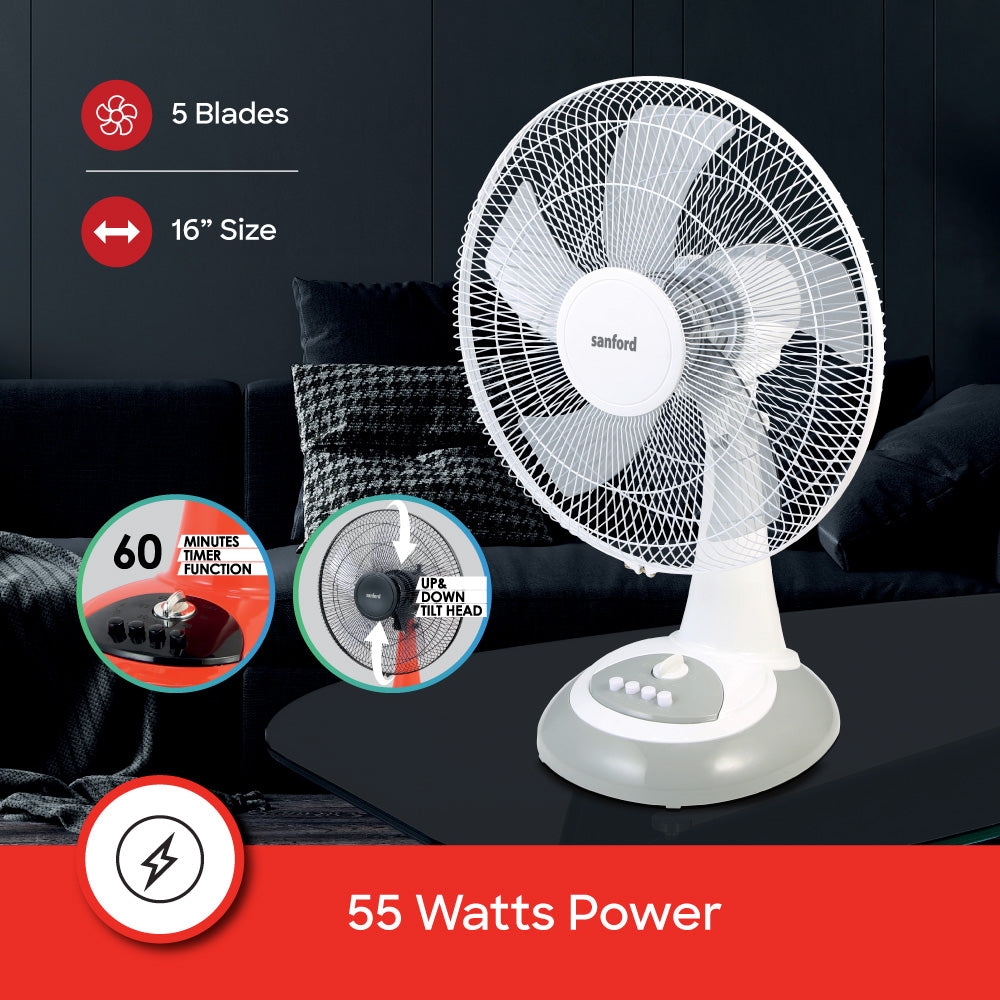 Sanford 16 Inch 5 Blade Table Fan | SF951TFN - SANFORD MIDDLE EAST DWC L.L.C