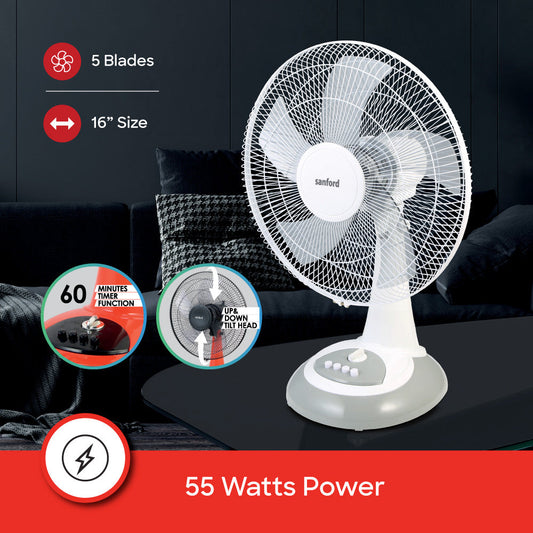 Sanford 16 Inch 5 Blade Table Fan | SF951TFN - SANFORD MIDDLE EAST DWC L.L.C