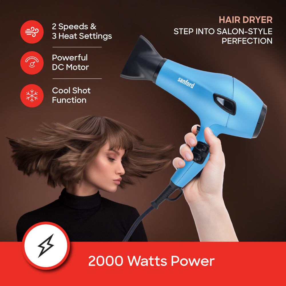 Sanford 5-in-1 Hair Styling Set | 2000W Hair Dryer + 2-in-1 Straightener & Curler | Cool Shot | Ceramic Plates - buysanford