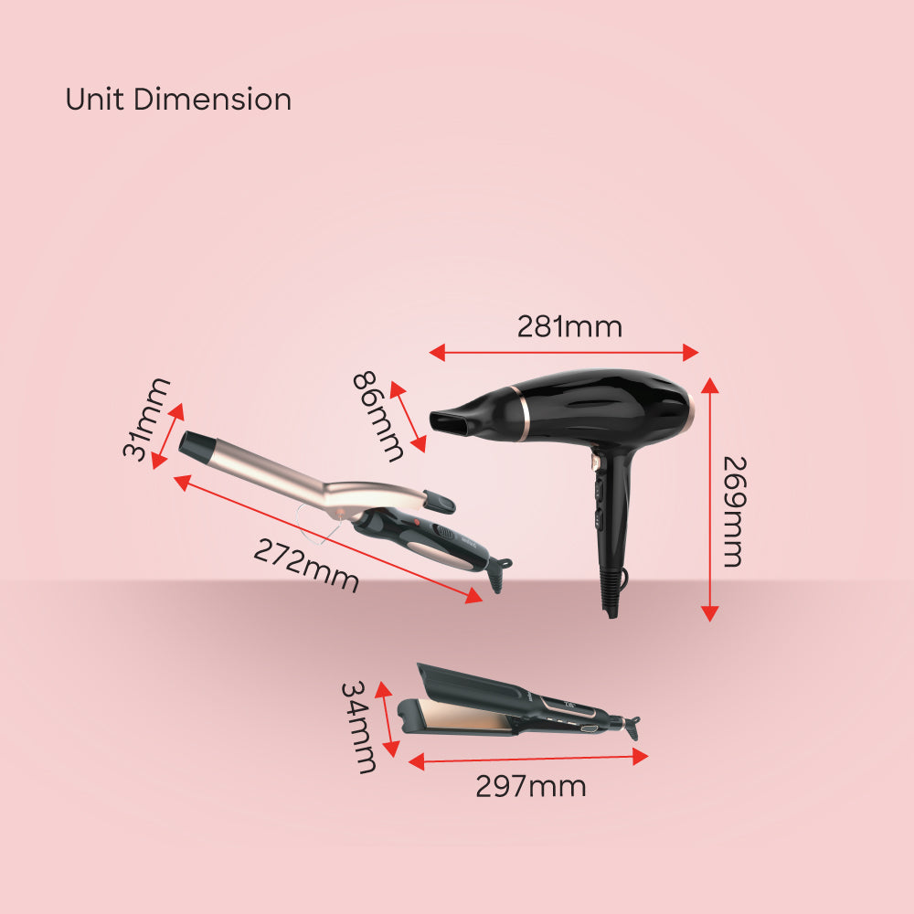Sanford Hair Care Combo Hair Straightener, Hair Curler And Hair Dryer | SF9681PCC - buysanford