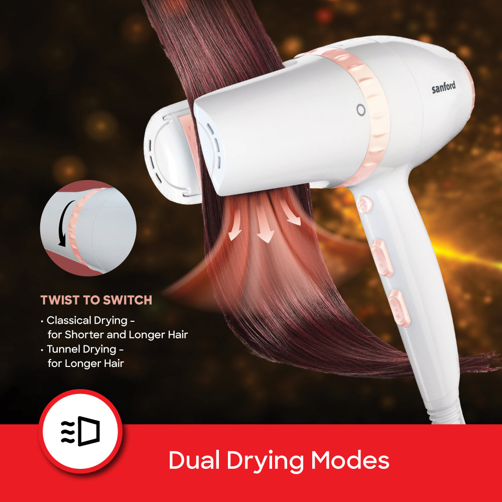 Sanford 2000W Hair Dryer | Dual Modes | 3 Heat & 2 Speed Settings | Cool Shot | Removable Filter - buysanford