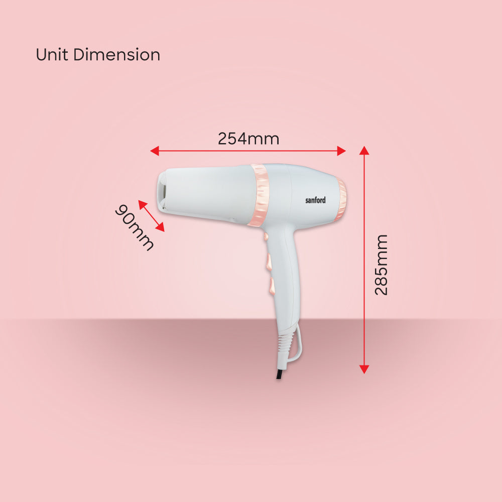 Sanford 2000W Hair Dryer | Dual Modes | 3 Heat & 2 Speed Settings | Cool Shot | Removable Filter - buysanford