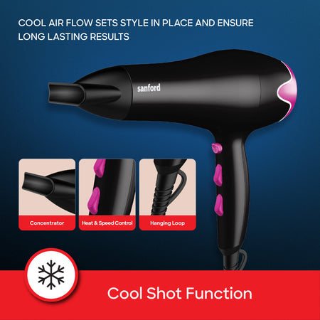 hair dryer 2000W 2 heat settings cool shot sanford 4